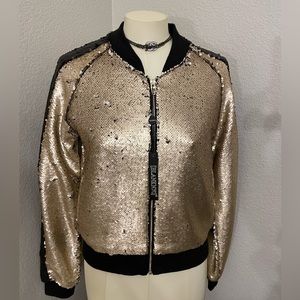 Gold sequin bomber jacket